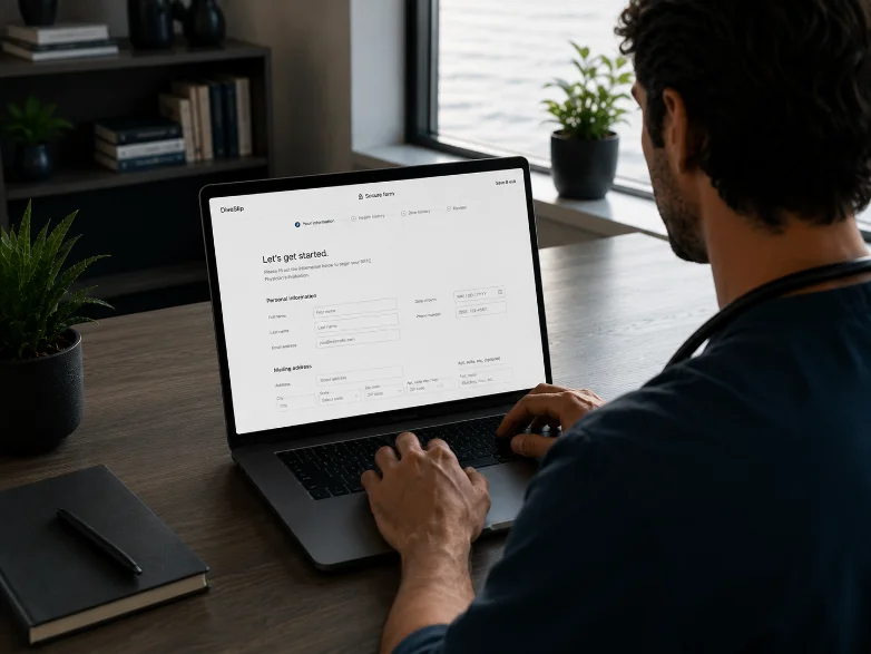 The DiveSlip intake form on a laptop